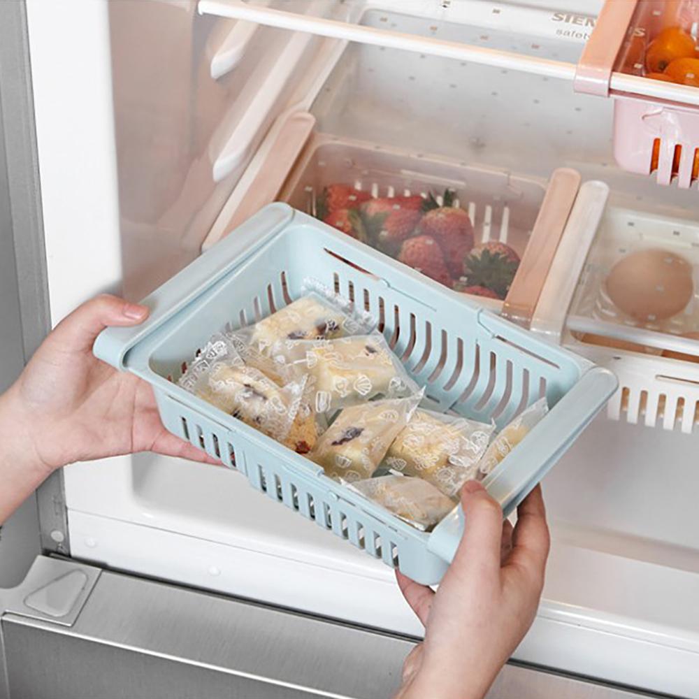 Adjustable Kitchen Storage Rack Multifunctional Refrigerator Freezer Shelf Holder Pull-Out Drawer Organizer Space Saver
