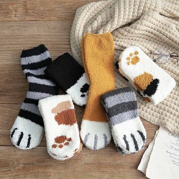 Casual Women Sock Fluffy Warm Slipper Socks Winter Fall Fuzzy Cute Girl Cat Paw Home Sleeping Animal Socks Hosiery 2020 Hot Sell