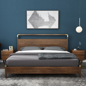Minimalist new Chinese style solid wood walnut bed