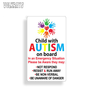 Volkrays Warning Car Sticker Autistic Child on Board Autism Awareness Safety Rescue Graphics Waterproof Decals PVC,13cm*7cm