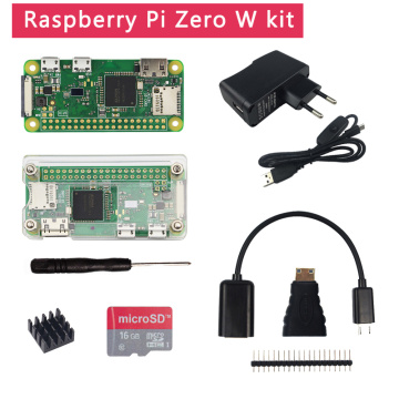 Raspberry Pi Zero W Kit Acrylic Case + Heat Sink+ GPIO Header + Optional Camera / 16GB SD Card / Power Adapter for RPi Zero W