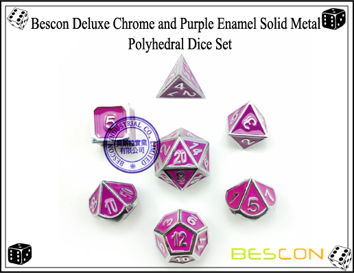 Bescon Deluxe Chrome and Purple Enamel Solid Metal Polyhedral Role Playing RPG Game Dice Set (7 Die in Pack)-4