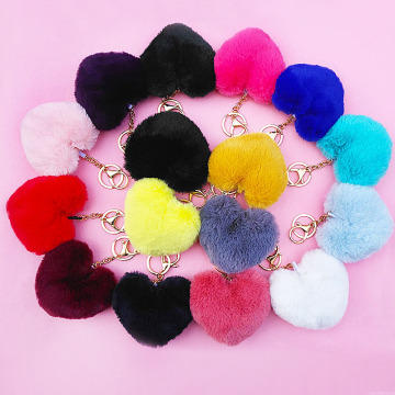 Heart Pompoms Keychain Rainbow Plush Balls Key Chains Decorative Pendant for Women Bag Accessories Keychains Car Fashion Keyring