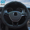 TOP QUALITY Dermay Sheepskin Leather CAR STEERING WHEEL COVER Black Color Soft Non-Slip 38CM for Steering Wheel 14-15" 95% Cars