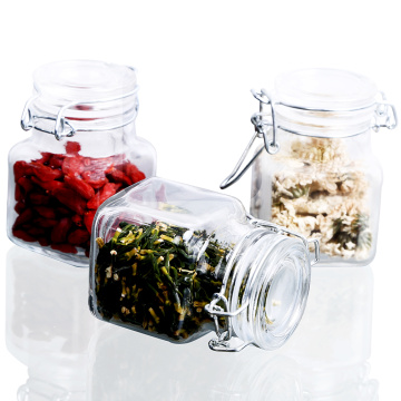 1/3/6/9/12 PCS 3 Oz Airtight Square Spice Glass Jar With Leak Proof Rubber Gasket And Hinged Lid For Home