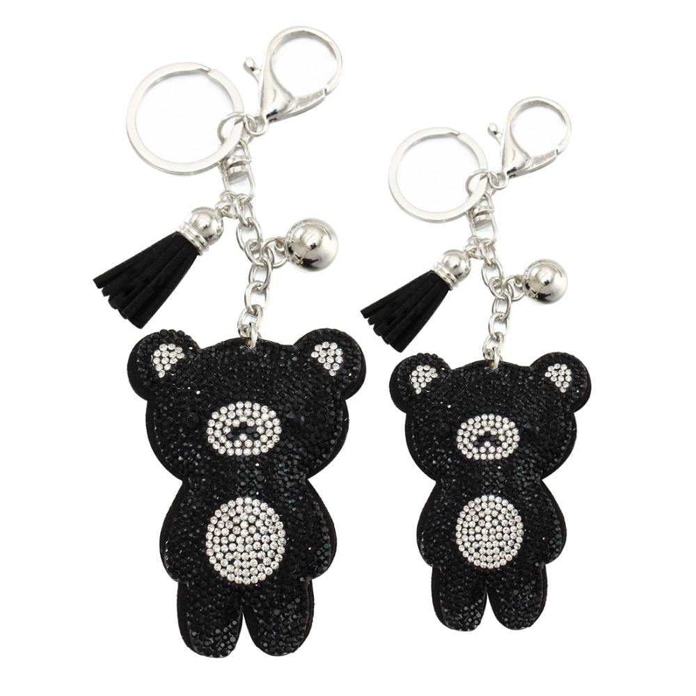 New Arrival PU Leather Keychain Girl's Cute Rhinestone Bear Animal Pendant Key Chains Rhinestone Car Bag Keychain Gift