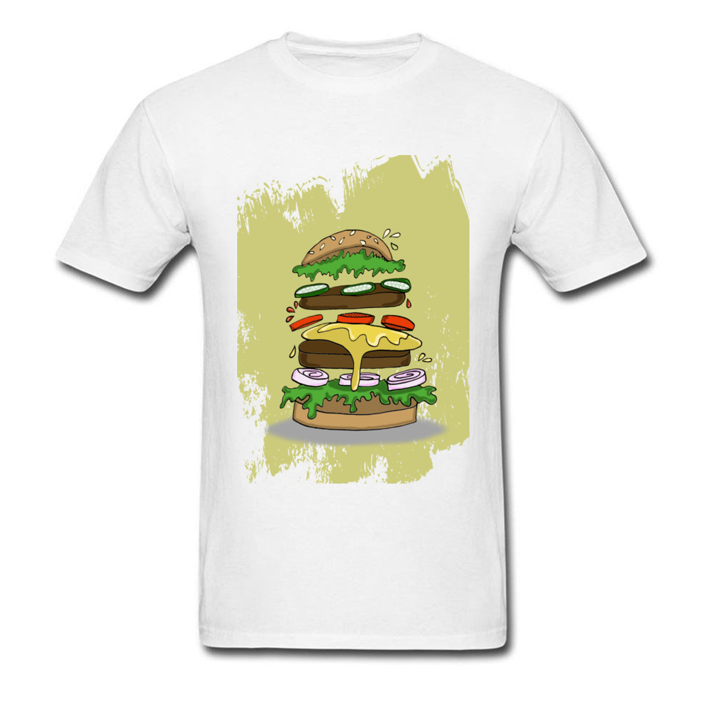 White Yellow Big Burger Food T Shirts Summer Short Sleeve O-Neck Cool T-Shirt Men Funny Interesting Tshirt For Boy Brand Tops