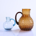 Hand Made Amber Bubbles Water Glass Pitcher Set