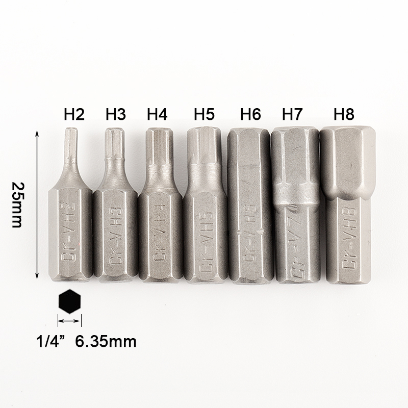 7pcs Hexagon Screwdriver Bit Set 1/4" Hex Shank 25mm Hex Head Screw Driver Bits For Power Tool H2 H3 H4 H5 H6 H7 H8