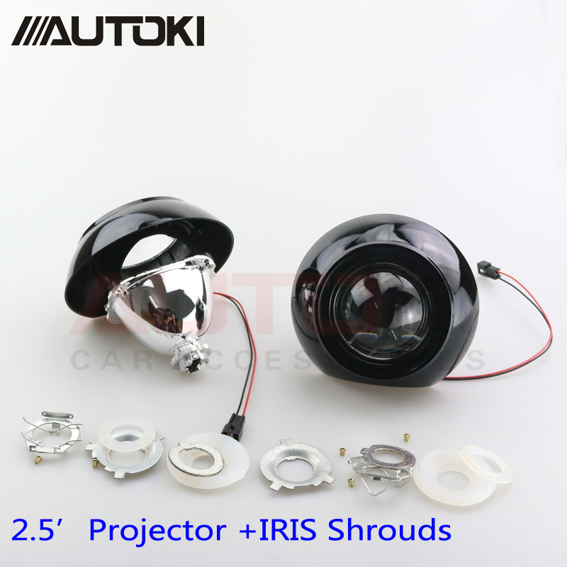 Free Shipping Retrofit Mini 2.5 inch HID Bixenon Projector Headlight Lens Automobiles Headlamp Lenses Kit+Iris Shrouds H1 H4 H7