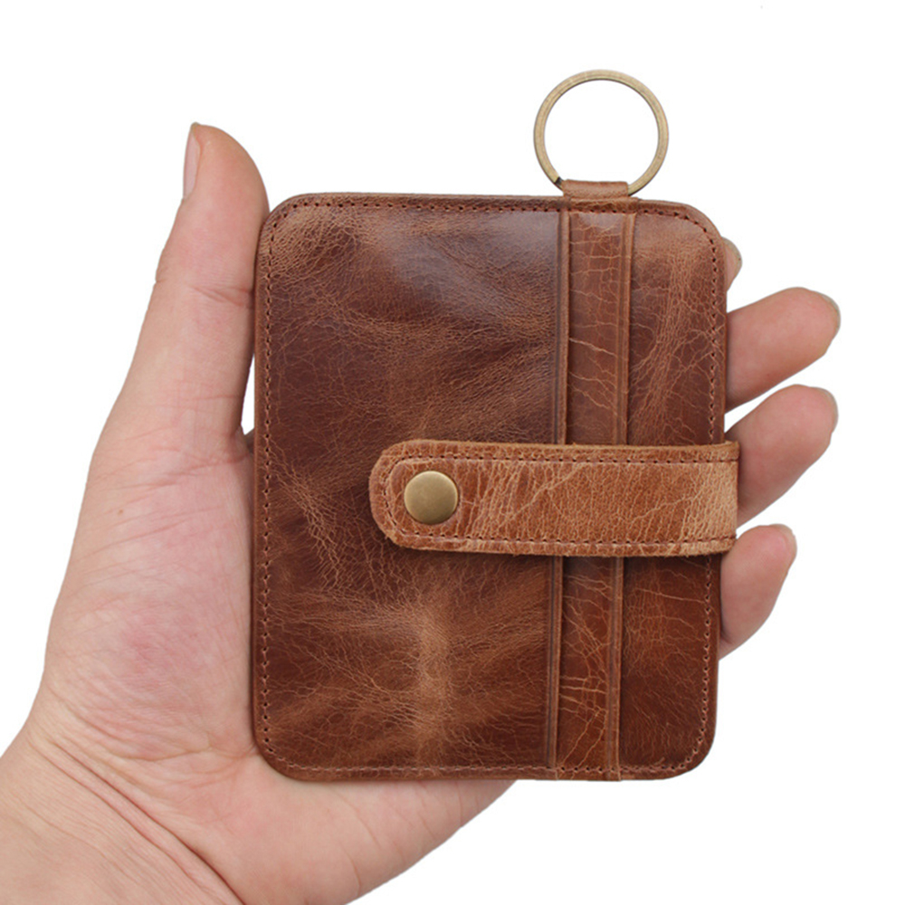 2020 New Fashion Cowhide Leather Card Holder Wallet Retro Men Bank Card Package Multi-card Holder Purse With Key Ring Hot