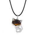 Tigers Eye Luck Fox Necklace for Women Men Healing Energy Crystal Amulet Animal Pendant Gemstone Jewelry Gifts
