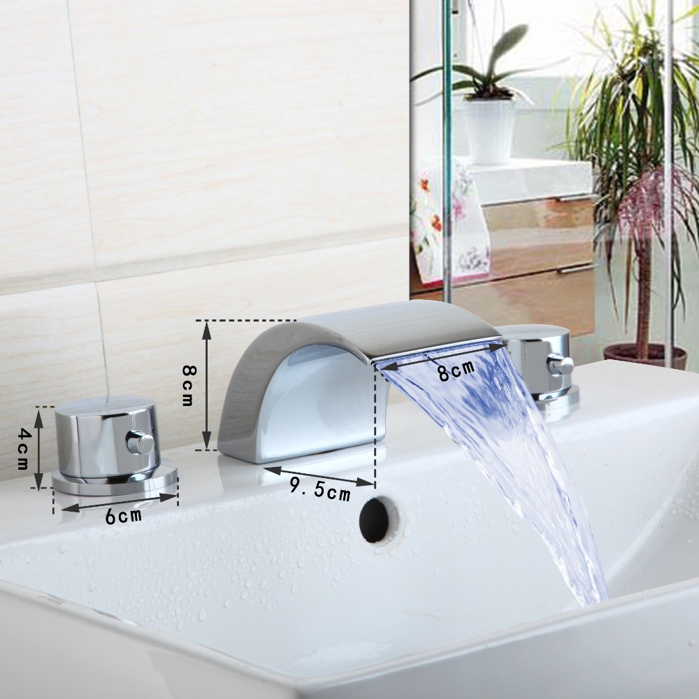 KEMAIDI Bathroom Faucet 3 PCS Bathtub LED Basin Sink Faucet Waterfall Water Flow Lavatory Mixer Faucet Tap Mixer Good Quality