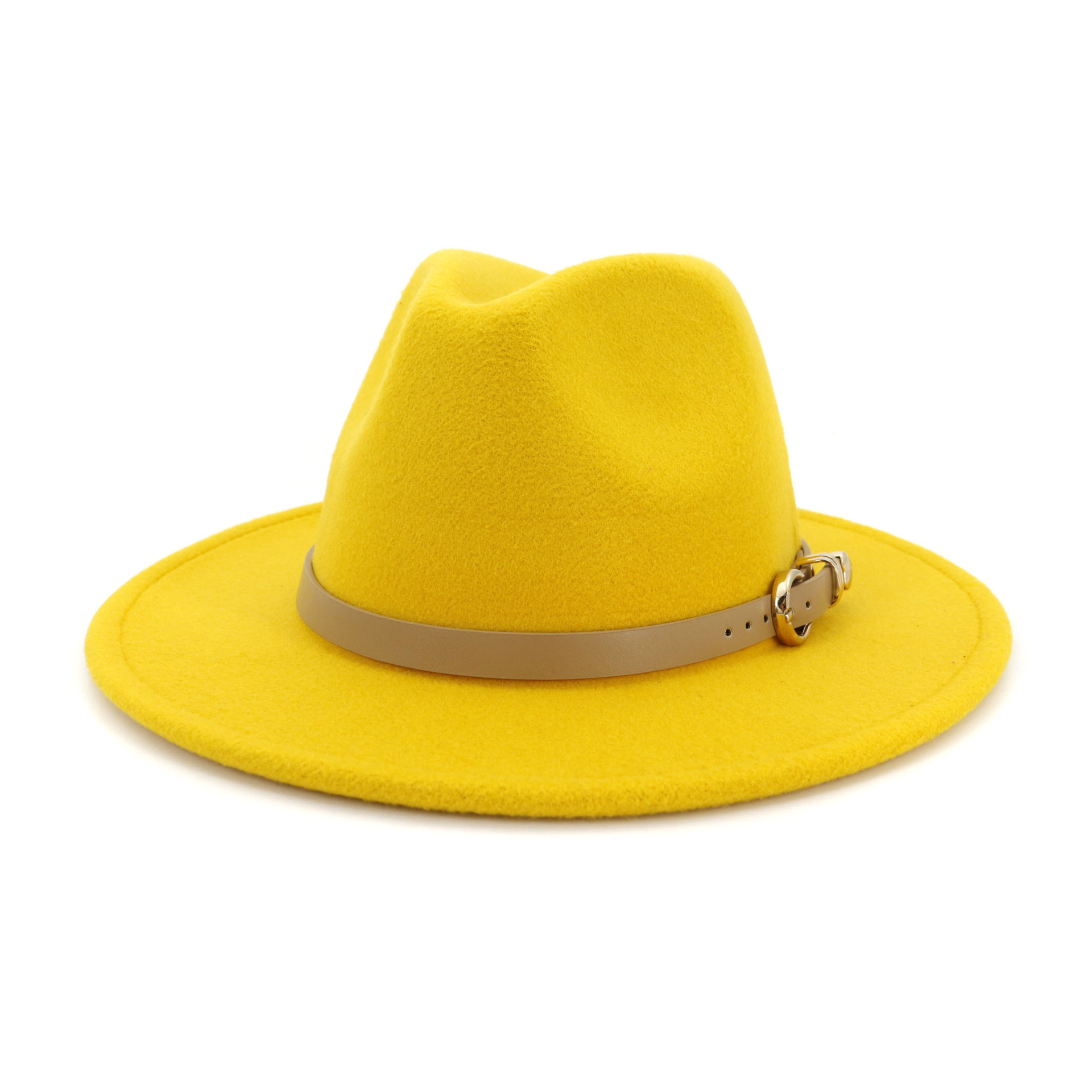 QBHAT Fashion Ladies Belt Buckle Decor Jazz Formal Hat Wool Felt Fedora Trilby Hats Women Flat Brim Carnival Fascinator Cap