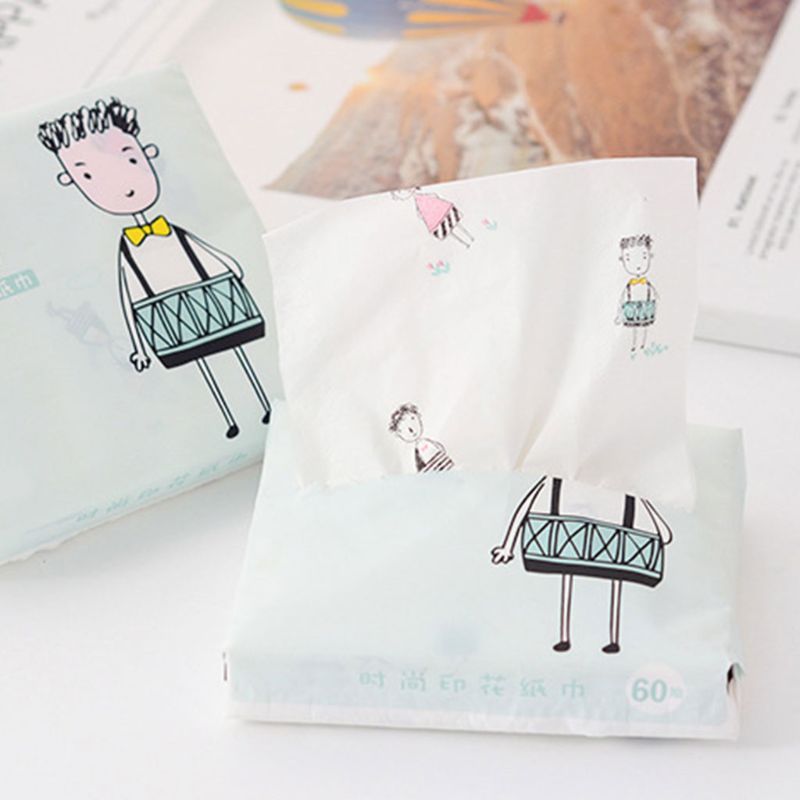 60Pcs/Pack 3 Ply Disposable Facial Paper Tissues Thickened Cute Colorful Cartoon Printing Napkins Portable Car Home Party Decor