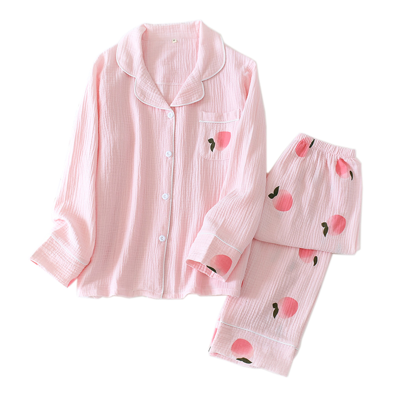 cotton long-sleeved nightwear women pyjamas homewear Fresh Peach sweet sleepwear women pajamas sets spring Japanese 100%