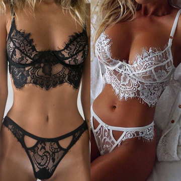 S-XL-ABC Cup Intimates Hollow out Lace Bra And Briefs France Sexy Women Ultra-thin Underwear Bra Set Sexy Lingerie Bra Up Sofe
