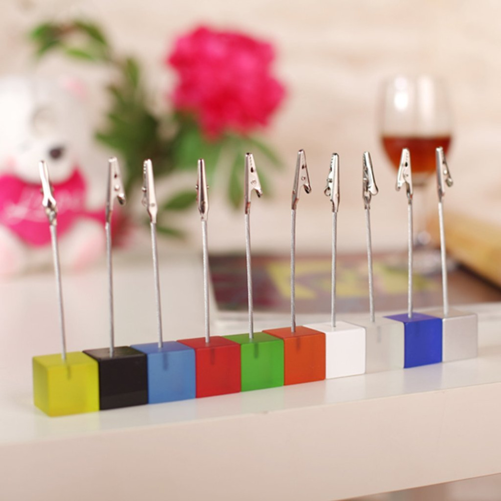 Multi Colors Cube Wire Resin Base Memo Clip Holder Stand with Alligator Clasp for Pictures Card Paper Note Clip