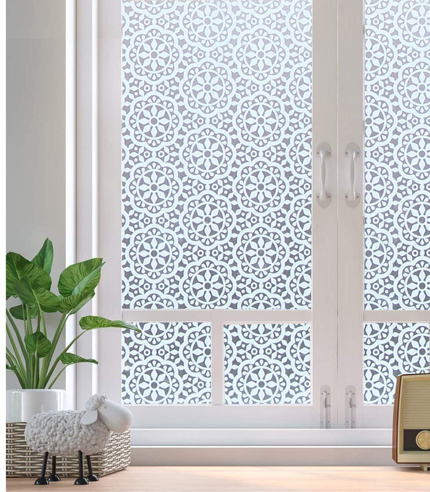 LUCKYYJ Privacy Window Film Static Cling Decor Glass Sticker Frosted Vinyl Window Covering Anti-UV Self-adhesive Window Sticker