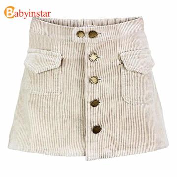 Babyinstar Fashion Corduroy Casual Skirts for Girls Button DesignHip Skirt Kid's Outfits Toddler Skirt Baby Girls Clothing