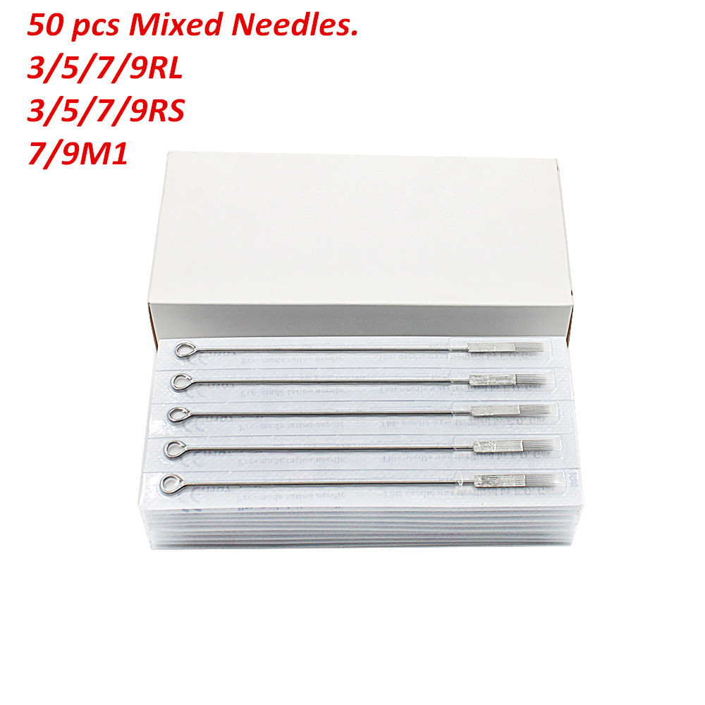 50 PCS Mixed Lot Disposable Sterile Standard Tattoo Needles RL RS M1 Mixed Tattoo Needles for Tattoo Machine Grips