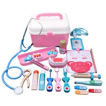 21pcs/set Children Wooden Dentist Pretend Play Kit Simulation Stethoscope Doctor Toys For Girls Kids Christmas Gifts 2019- Pink