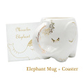 Elephant Coffee Mug White Ceramic Tea Mugs with Hand Printed Designs and Printed Saying Great Gift Large Handmade Cup With Coast