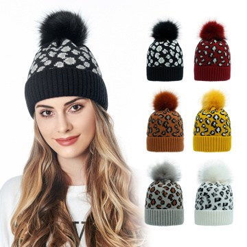 New fashion warm hat leopard wool knitted hat extra large ball cap Woman Chunky Thick Stretchy Hats Sports Caps for women