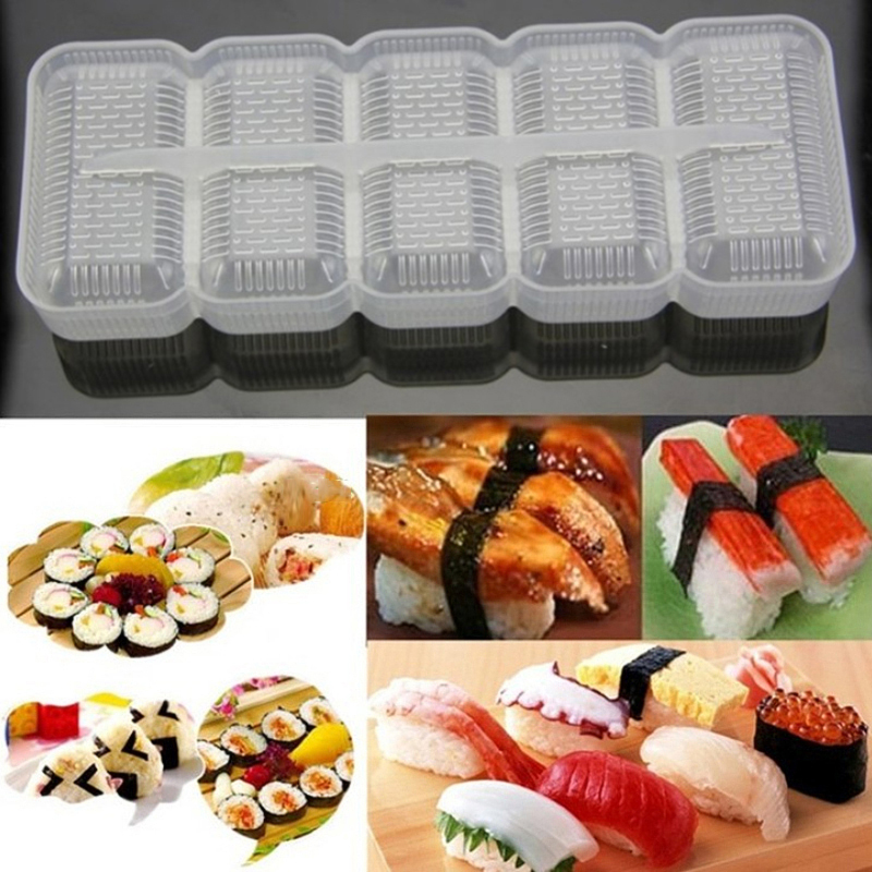 5Pcs Portable Plastic Sushi Mold Rice Ball Mold Non-stick Pressure Lunch Making Sushi Maker Hand Holding Sushi Equipment