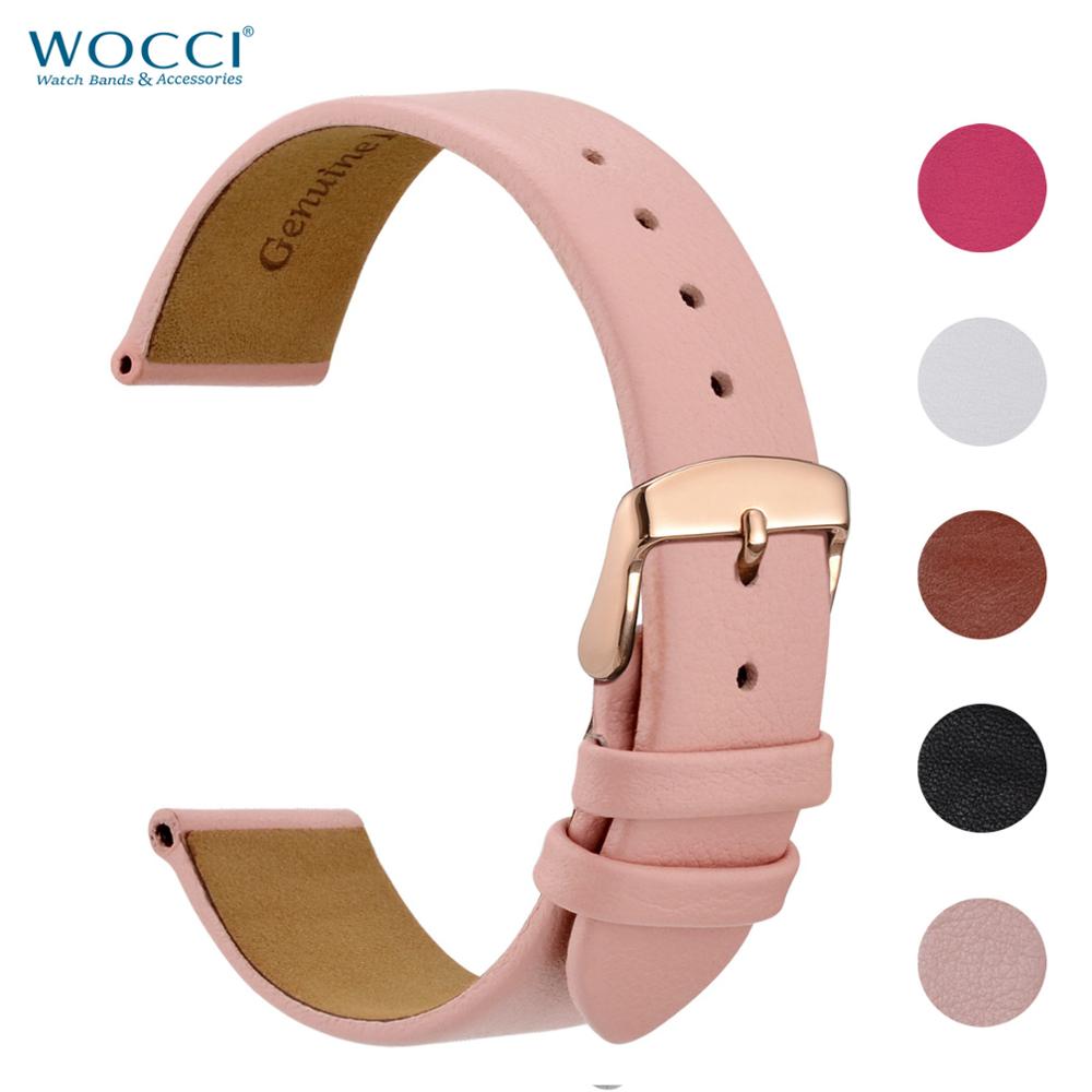 WOCCI 14mm 16mm 18mm 20mm Genuine Leather Watch Band Bracelet for Ladies with Stainless Steel Buckle Replacement Strap
