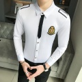 Men's Long-sleeved Shirt Bar Nightclub Hair Stylist Bow Tie Work Shirt Male Shirt Slim Fit Black White Clothing Mens Dress Shirt