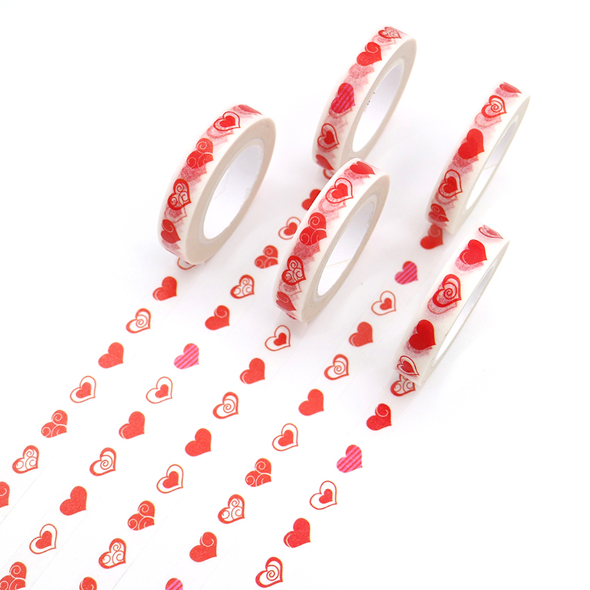 1 PCS Creative Love Heart Washi Tape High Sticky Masking Tape Office Supply Hand Tear Adhesive Paper Tape DIY Book Diary