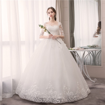 EZKUNTZA O Neck Half Sleeve Wedding Dress Fashion Slim Lace Embroidery Lace Up Plus Size Custom Made Wedding Gown Robe De Mariee