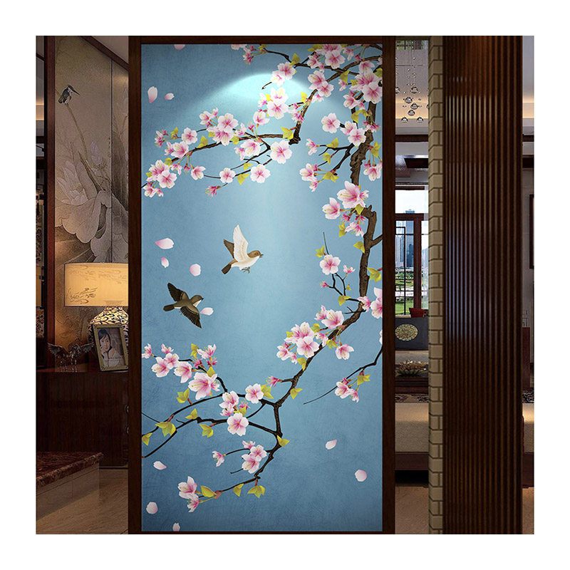 Custom Window Film Static Glass Film Sliding Door Closet Door Decorative Film Birds Translucent Flowers Frosted Glass Stickers