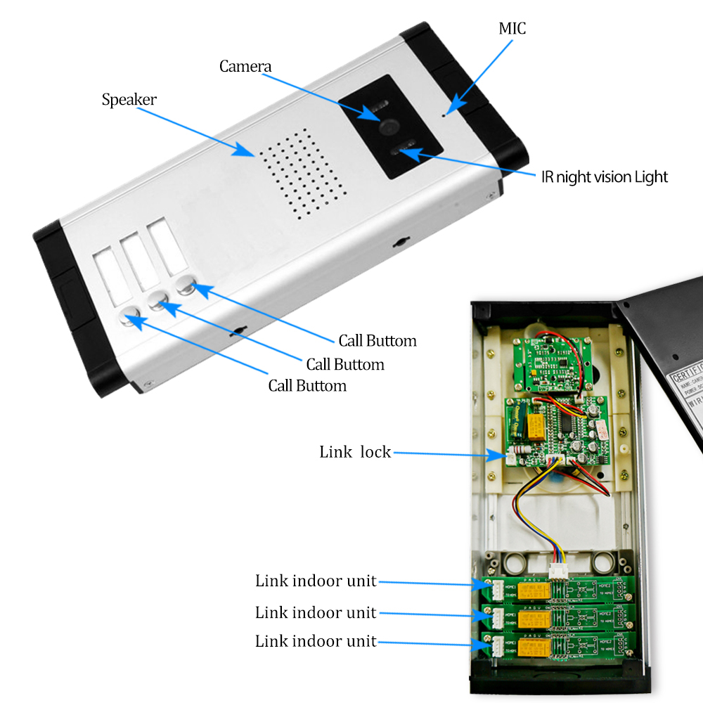 7'' Wired Color Video Door Phone Intercom System IR Night Vision Camera Doorbell +Indoor Monitor Screens for 2/3/4 Apartments