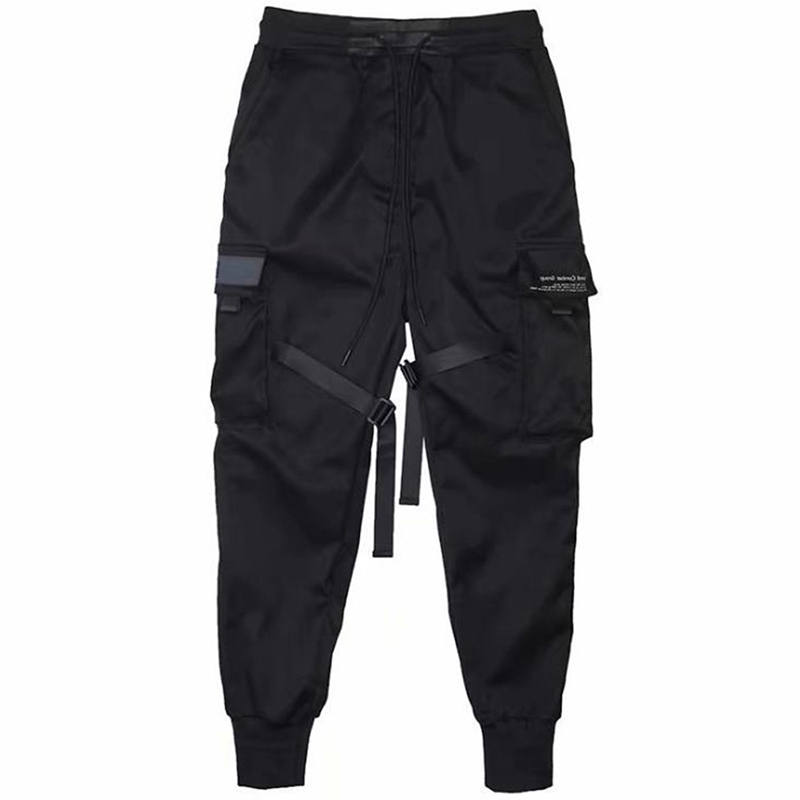 2020 Hip Hop Boy Multi-pocket Elastic Waist Design Harem Pant Men Streetwear Punk Casual Trousers Jogger Male Dancing Black Pant