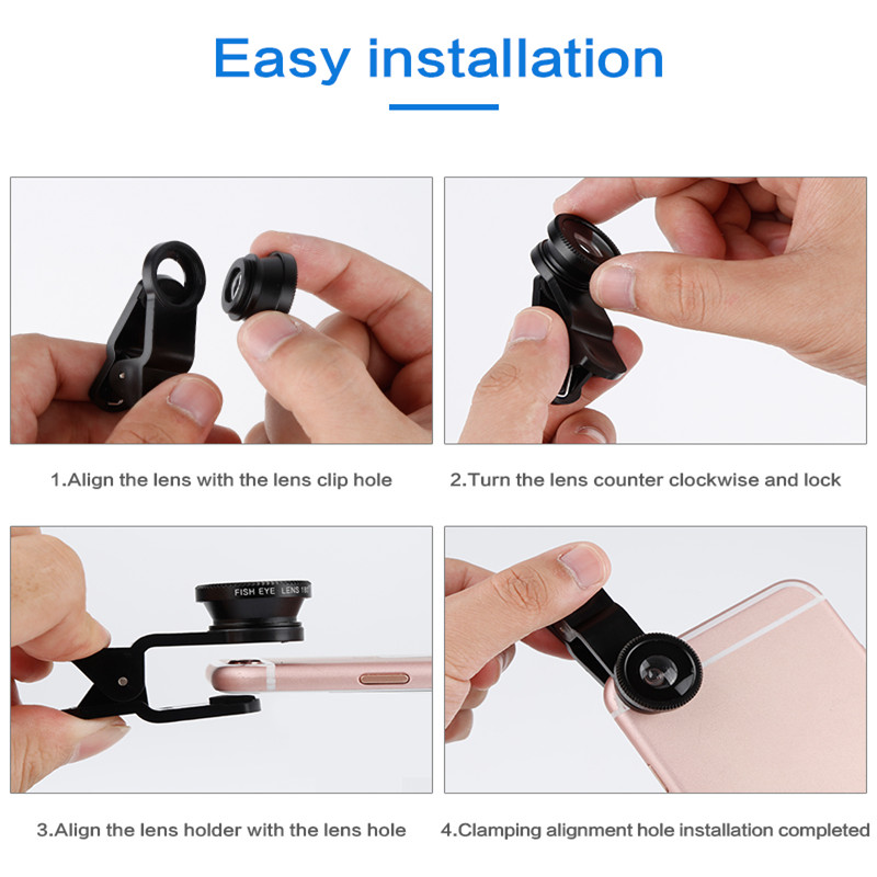 3 In 1 Fisheye Lens Lenses Mobile Phone Clip Lens With Fiber Lens Bag Angle Lens Camera Macro For IPhone Xiaomi Huawei Lenovo