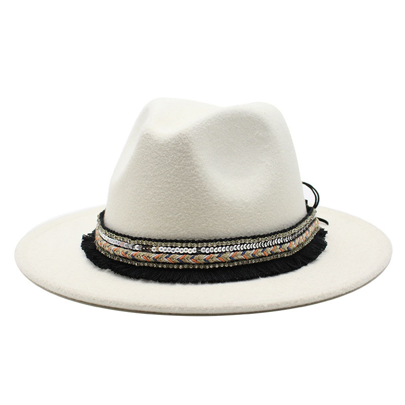 Black/white Retro Plain Dyed Wool Felt Black Women's Hats Flat Brim Fedora Hat Wholesale Classic Unisex Jazz Trilby 56-60CM