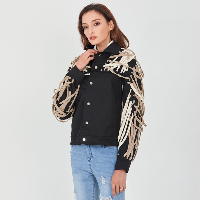 TWOTWINSTYLE Patchwork Bandage Jacket For Women Lapel Long Sleeve Hit Color Loose Plus Size Streetwear Coats Female 2020 Clothes