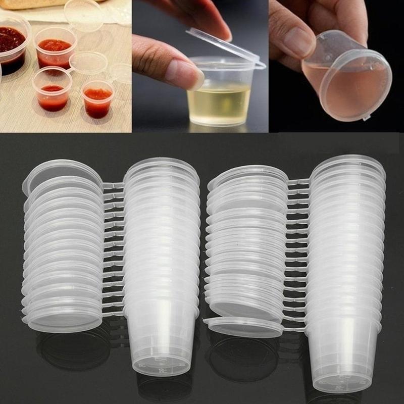 100pcs Disposable Clear Plastic Sauce Pot Chutney Cups Slime Storage Container Box With Lids Kitchen Organizer 30ml