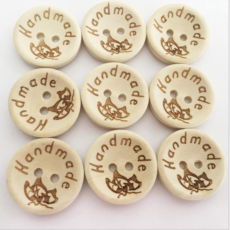 100 PCS/lot Natural Color Wooden Buttons handmade love Letter wood button craft DIY apparel accessories