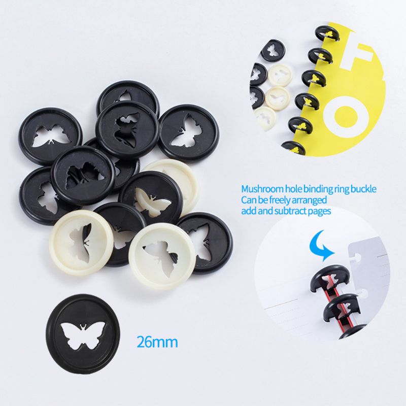 20pcs 26mm Butterfly Notebook Plastic Binding Ring Mushroom Hole Disc DIY 360 Degree Buckle Office Supplies