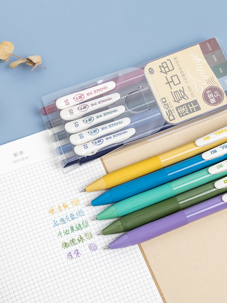 5pcs/set Retractable Vintage Color Gel Pen Quick Dry Ink 0.5MM Retro Pen for Planner Drawing School Office korean Stationery