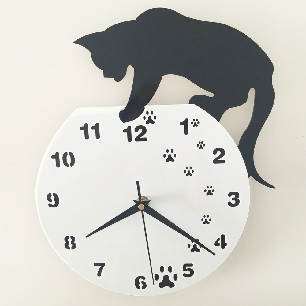 Cat wall clock creative personality acrylic clock Contracted and fashionable sitting room wall clock creative black cat