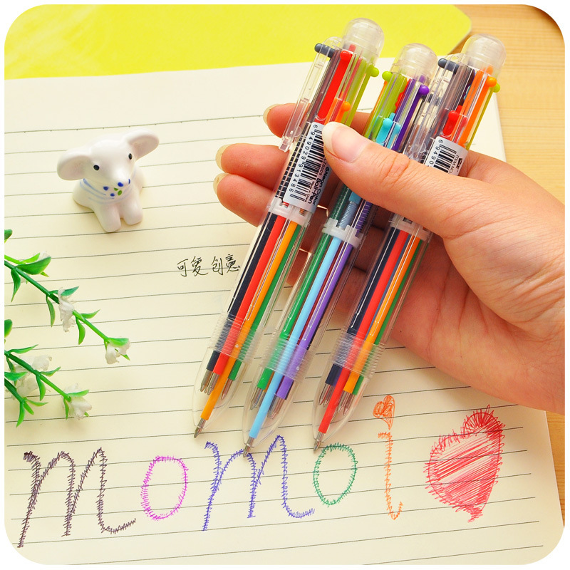 Creative cartoon 6-color ballpoint pen multi function press ballpoint pen student stationery pen