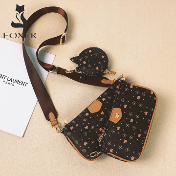 FOXER Women's Monogram Crossbody Bags Signature New 3 in 1 Fashion Design Shoulder Bags Removable Coin Purse PVC Leather