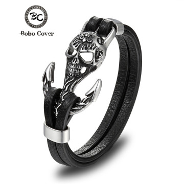 Bobo Cover skull punk Stainless steel genuine leather animal bracelet men charm anchor bracelets & bangles for Men Jewelry homme