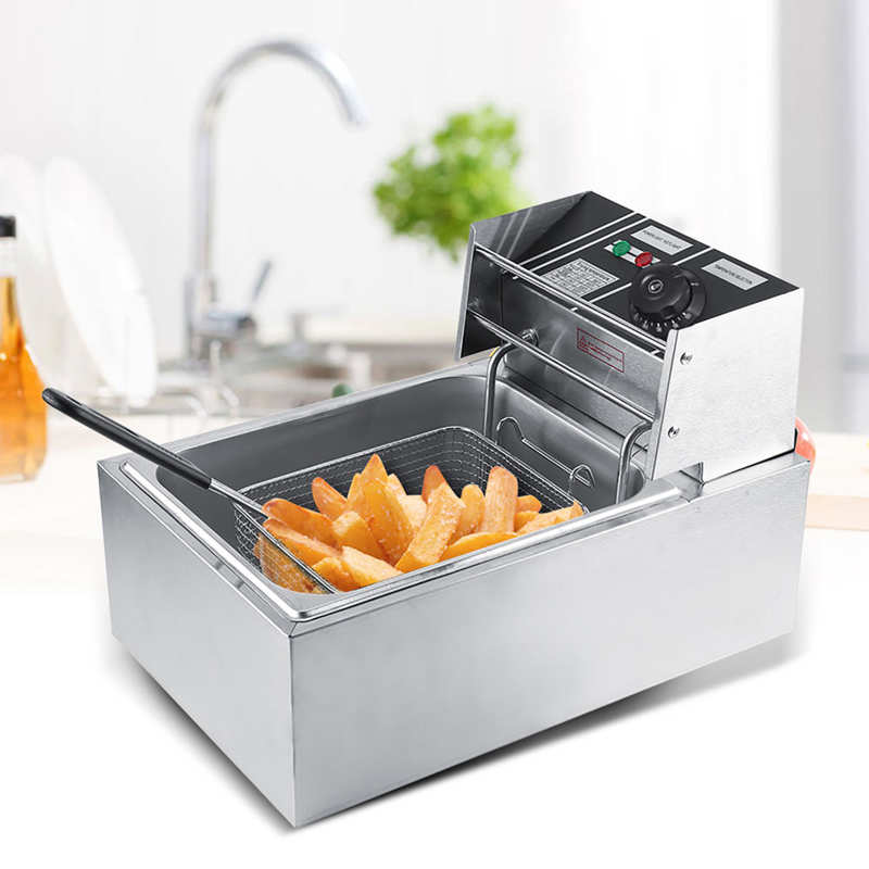 Stainless Steel Electric Deep Fryer with Basket 6L 2200W Commercial Use Fryer Temperature Controller Food Fried Machine