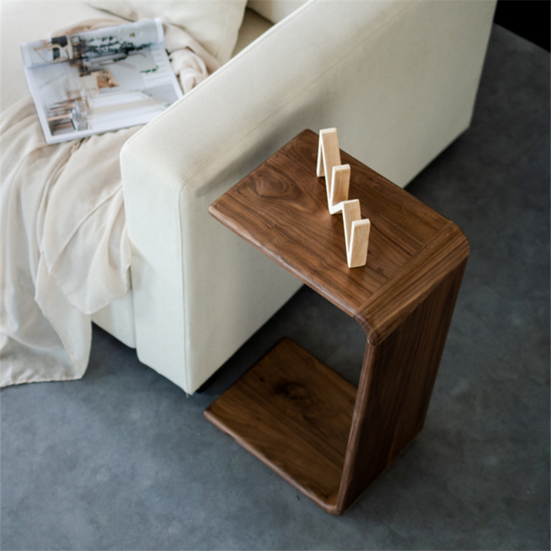 Nordic Solid Wood Side Table Modern Minimalist Sofa Corner Table Small Apartment Living Room Coffee Table Black Walnut WF