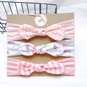 3pcs/lot Cotton Rabbit Ear Turban Bow Elastic Hairband Baby Princess Christmas Day Gifts Baby Headbands Bow Elastic Hair Bands